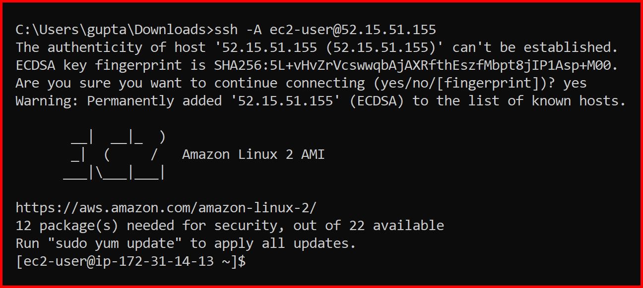 Picture showing connecting the Linux virtual machine using ssh utility